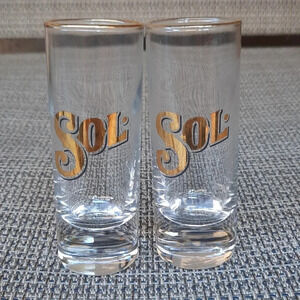 Sol Tall Shot Glasses Tequila Pair Set of 2 Gold Rimmed 4.25"